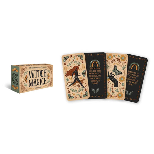 Witch Magich card deck with four cards displayed in front of the box on a white background