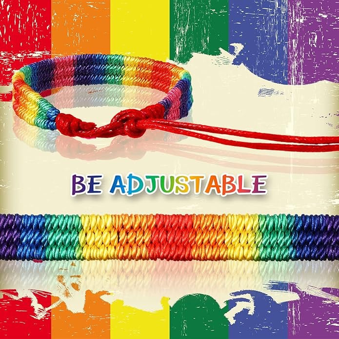 Rainbow bracelet with adjustable feature on a colorful abstract background