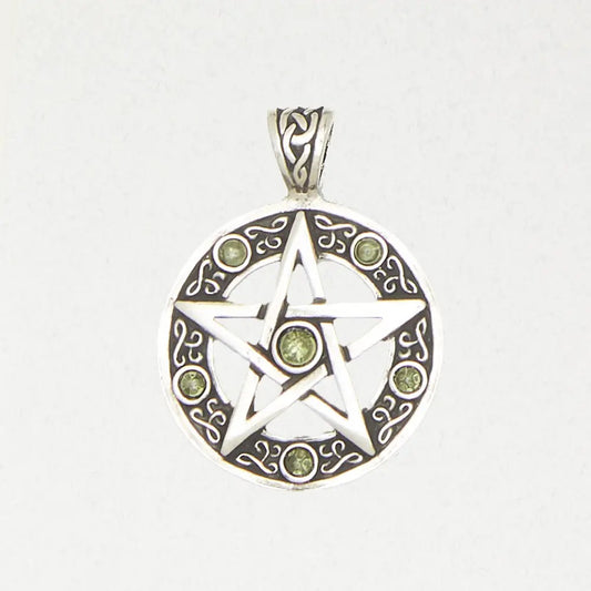 Pendant Pentacle with Stones Inner & Outer Peridot