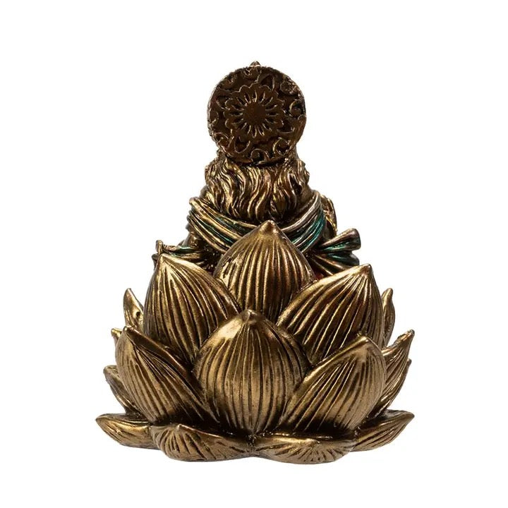 Bronze incense burner shaped like a lotus flower on a white background