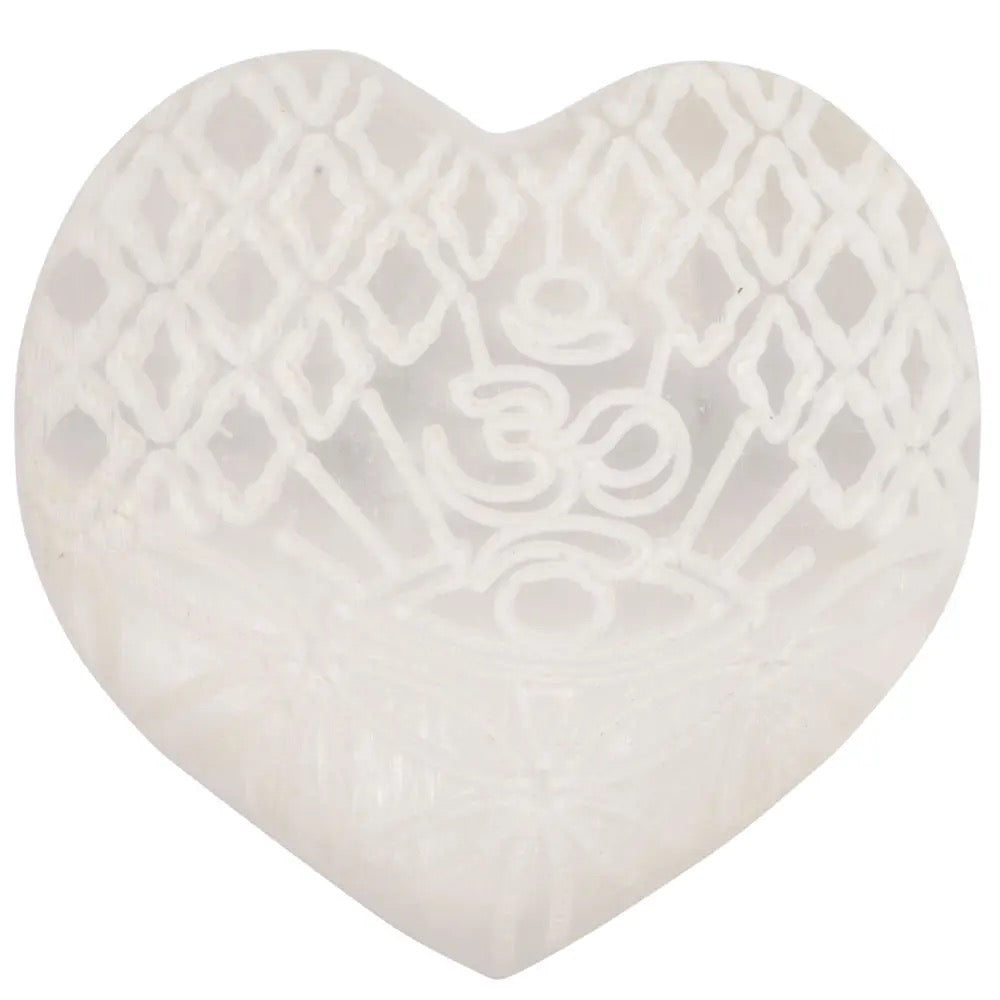 Selenite Heart OM engraved