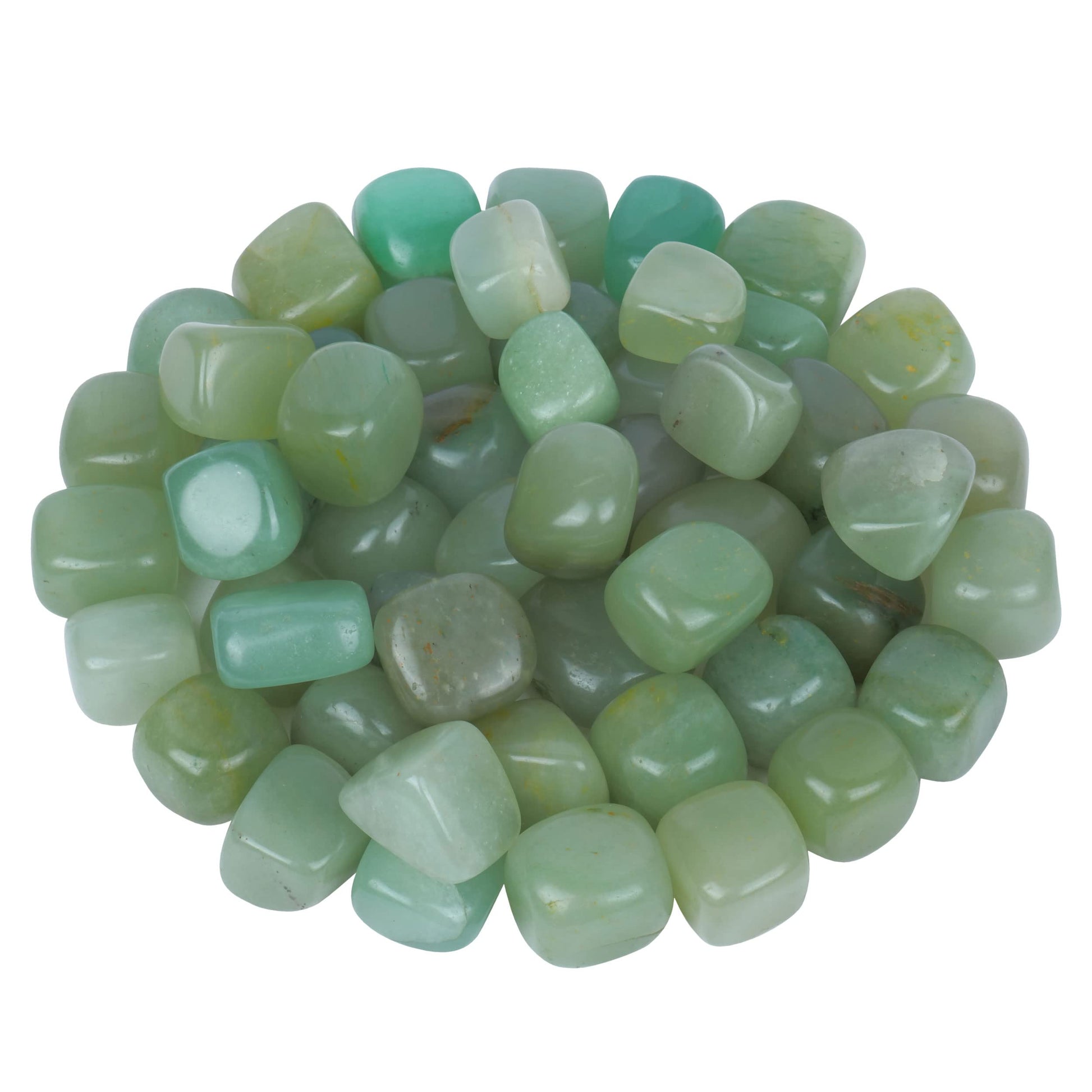 tumbled, smooth, cube or rectangle shaped stones, in mint to medium light green with a milky smooth finish