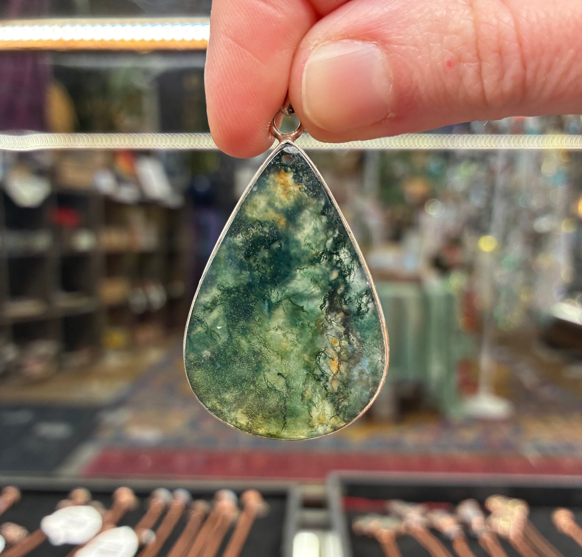 Moss Agate Pendant teardrop