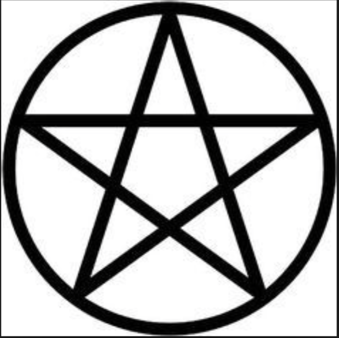 Black pentagram symbol inside a circle on a white background