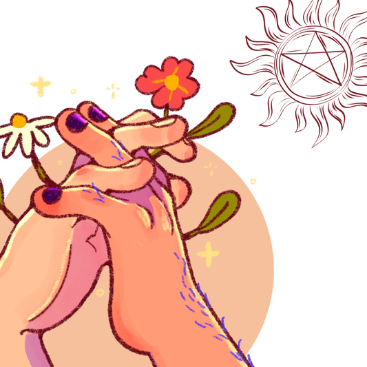 Two hands with flowers and a pentacle sun