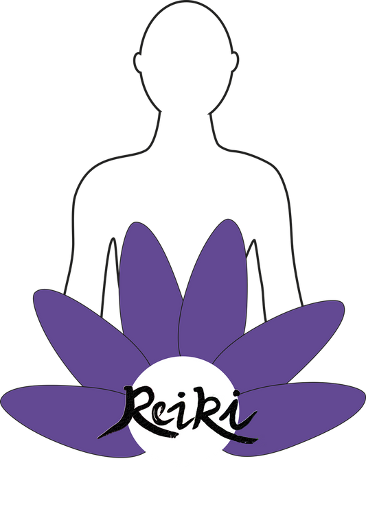 Outline of a person with a purple Reiki symbol on a white background