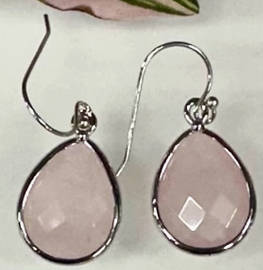 Earring Rose Quartz Stone Tear Drop Dangle