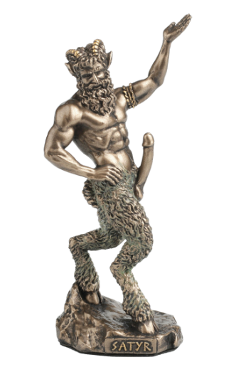 Bronze statue of a satyr on a white background