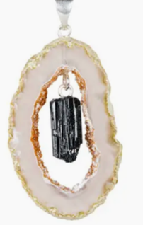 Pendant Geode Slice Tourmaline Black