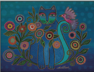 Greeting Card Cat Floral Blue Friendship