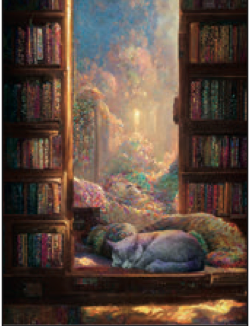 Greeting Card Cat Sleeping Library Encouragement