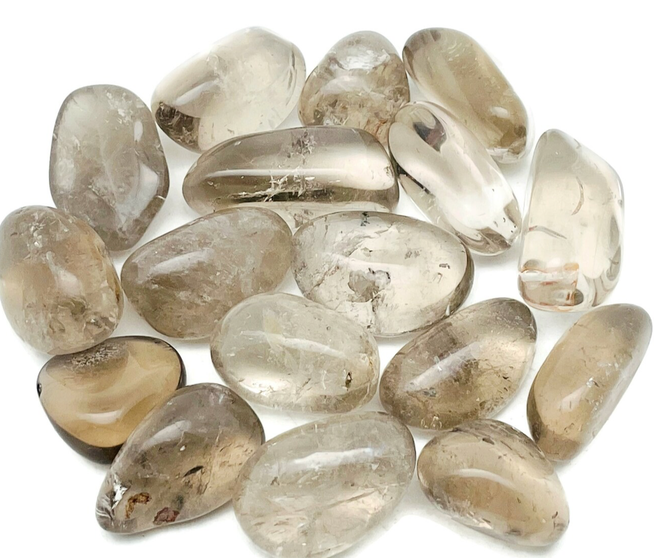 Quartz Smoky Tumbled on white background