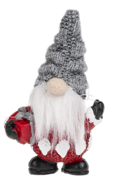 Gnome figurine with a knitted hat and red outfit on a white background
