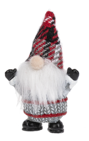 Gnome figurine with a plaid hat and sweater on a white background