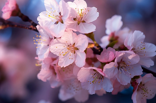 Close-up of pink cherry blossoms with a blurred background