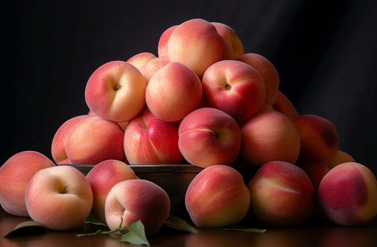 Stack of peaches on a dark background