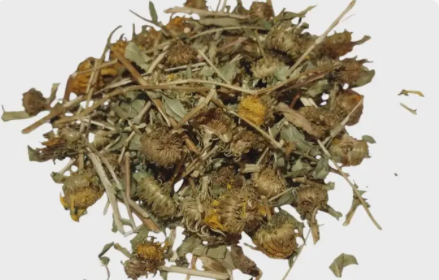 Dry herbs and leaves on a white background