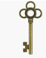 An antique-style brass key with a decorative three-loop bow and a long straight bit, shown on a plain white background.