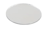 A round, clear glass plate or dish with a thin silver-colored rim, shown against a plain white background.