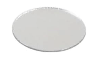 A round, clear glass plate or dish with a thin silver-colored rim, shown against a plain white background.
