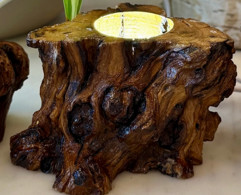 wooden stump led light for crystals