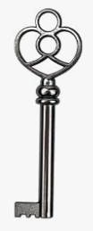 A single ornate metal key with a decorative three-loop bow and a long straight shaft, shown on a plain white background.