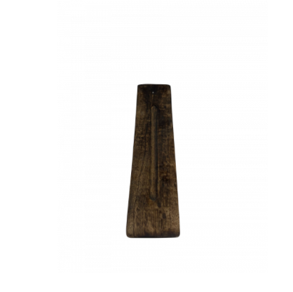 A dark brown wooden incense burner, shown against a plain white background.