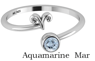 Silver ring with a small gemstone on a white background