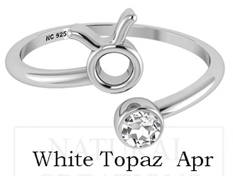 Silver ring with a white topaz gemstone on a white background