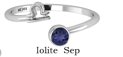 Silver ring with a blue gemstone on a white background