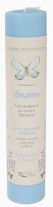 Candle with butterfly design and text on a white background