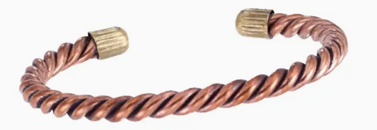 Bronze twisted cuff bracelet on a white background