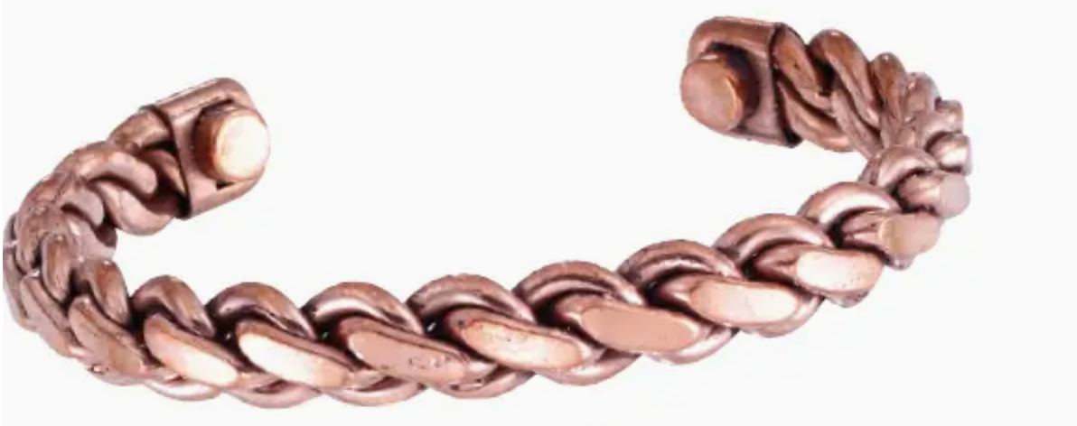 Bronze chain bracelet on a light gray background