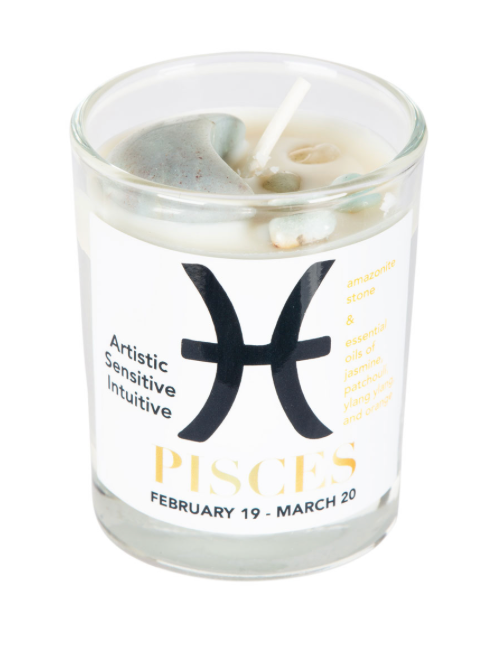 Candle Votive Zodiac Pisces with amazonite