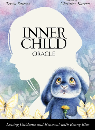 Deck cover of 'Inner Child Oracle' with a blue creature and white head illustration.