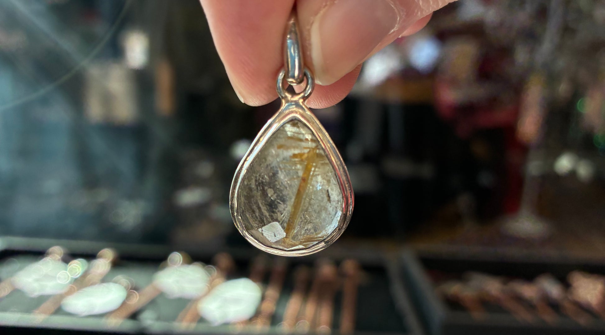 Super Seven teardrop pendant with sterling silver