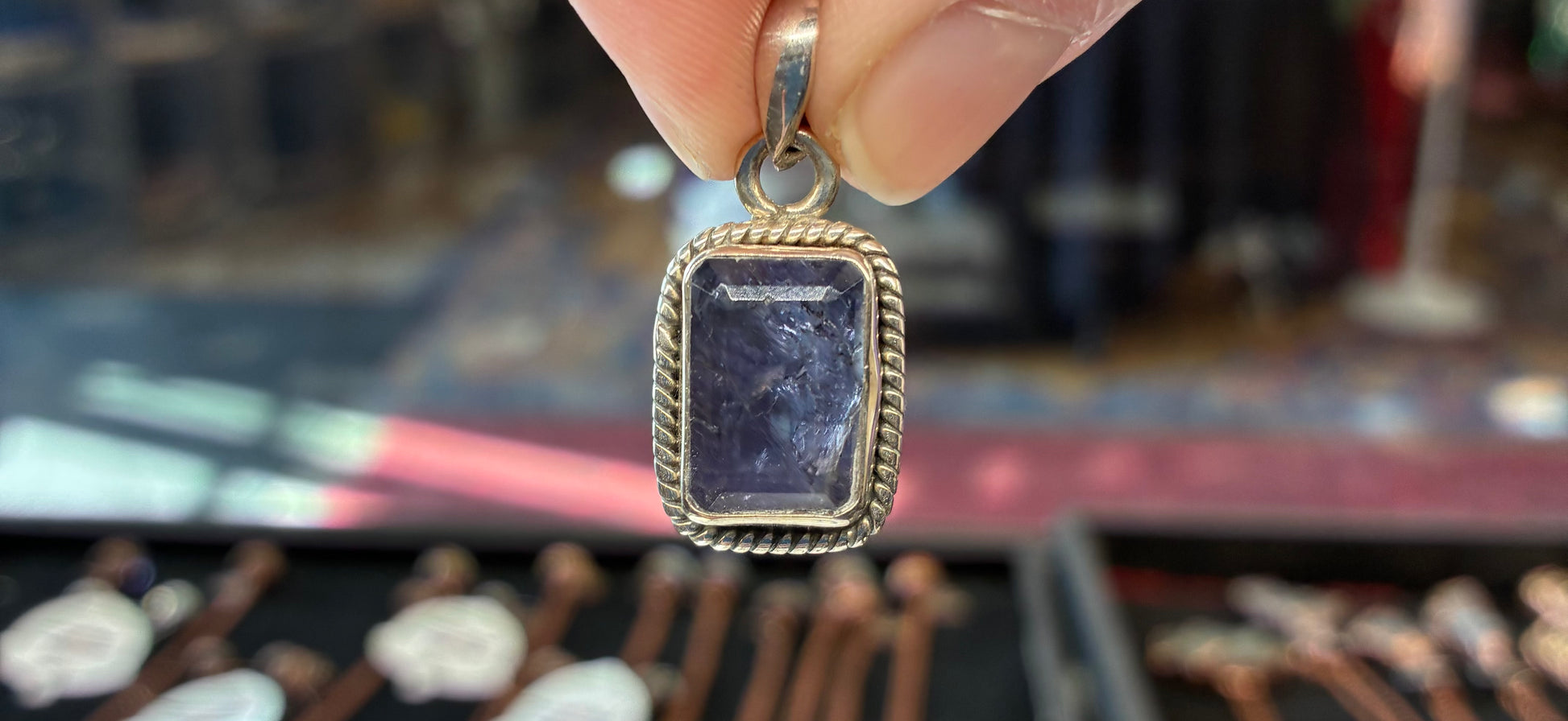 Tanzanite Stone rectangle shaped with sterling silver pendant