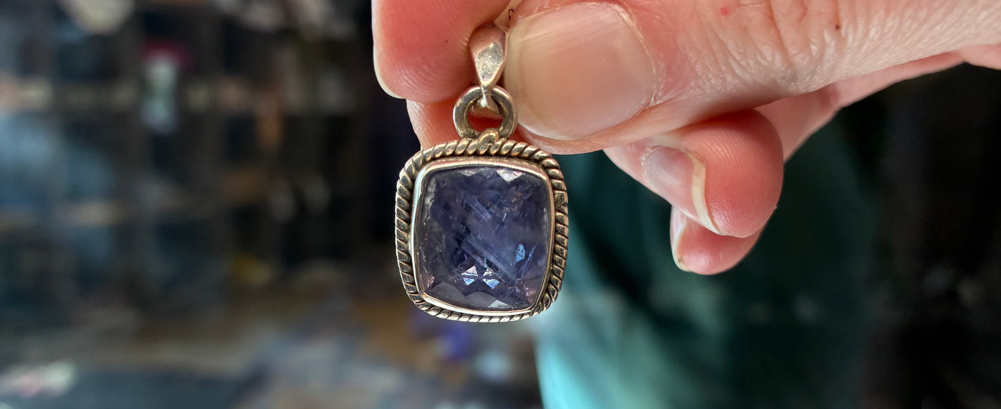 Tanzanite Stone square shaped sterling silver pendant