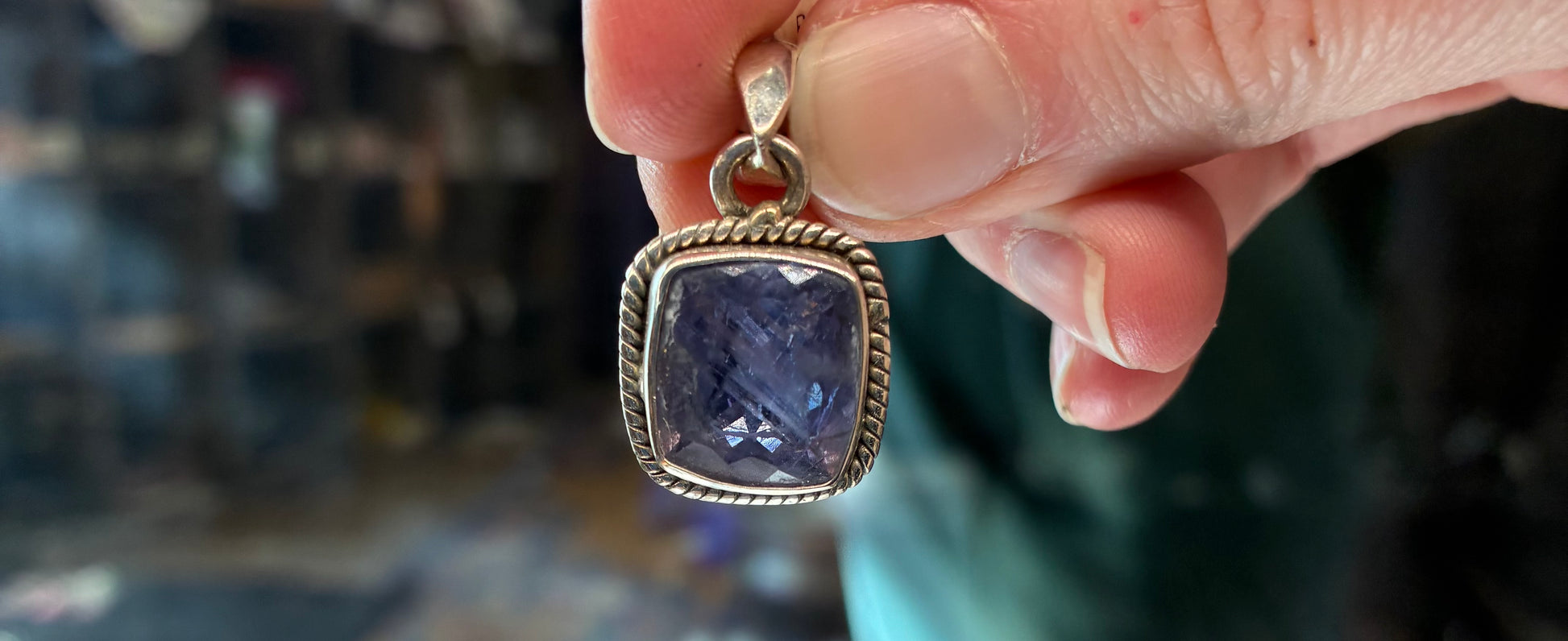Tanzanite Stone square shaped sterling silver pendant