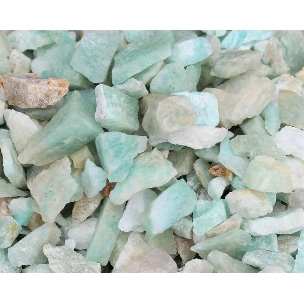 greenish blue and white stone raw rough chips