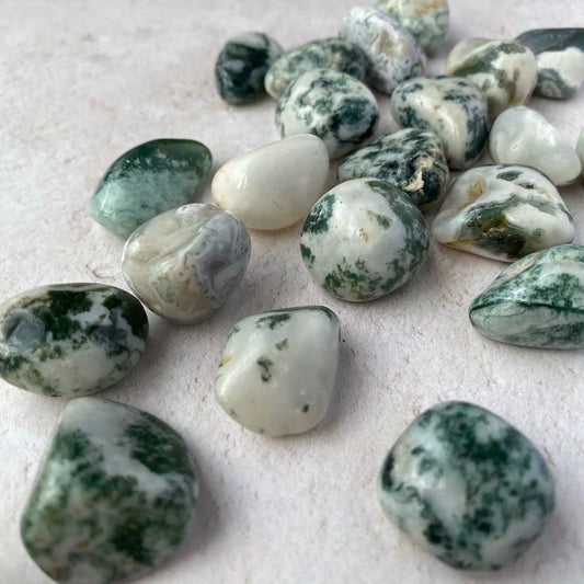 White and green swirled stones