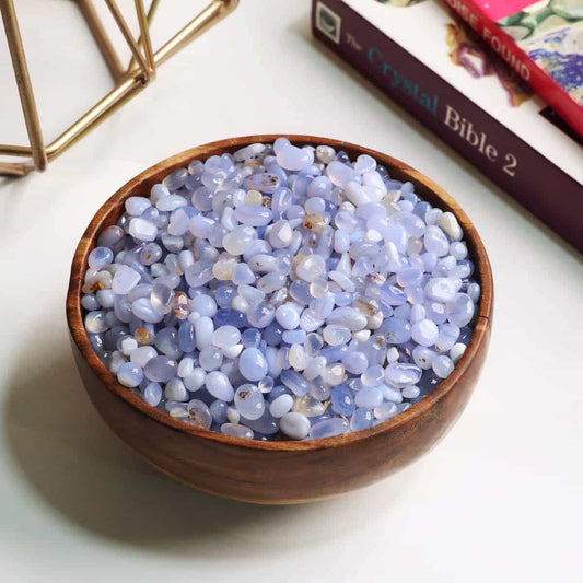 tiny blue and white stone chips