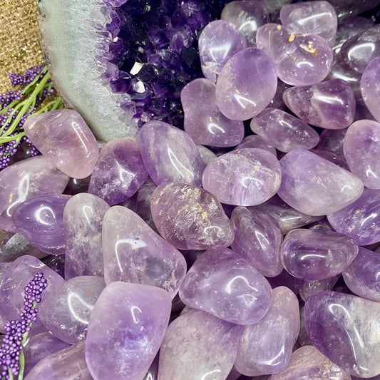 lavender and purple semi-translucent polished stones