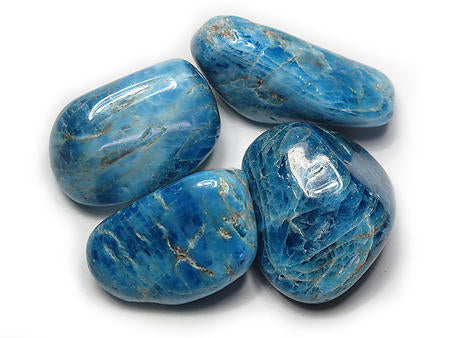 blue tumbled stones with hexgonal lines and cracks in the stone, with white inclusions.