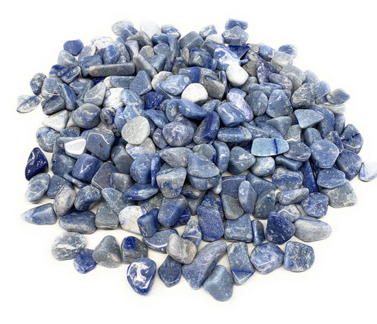 small blue and white smooth tumbled stones in varying shades and natural shapes