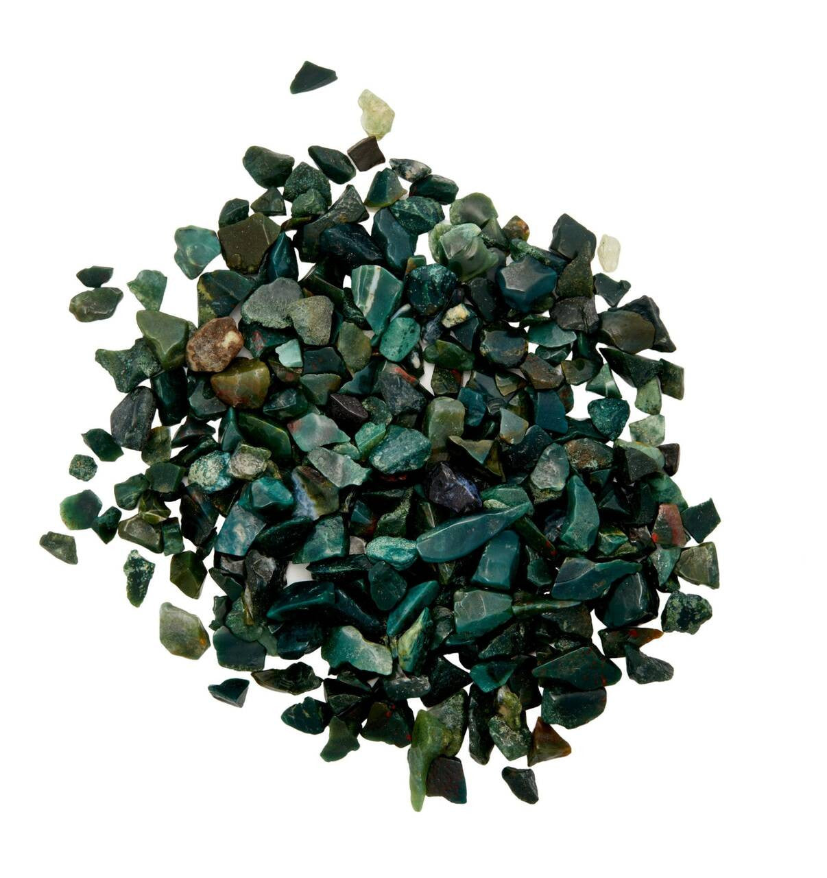 small chips of dark green stones with red and brown spots