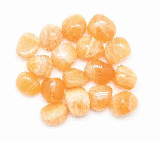 Pale orange and white striped stones, tumbled, shiny, waxy finish