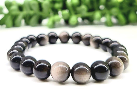 Silver Sheen Obsidian Bracelet Stretchable 8MM beads