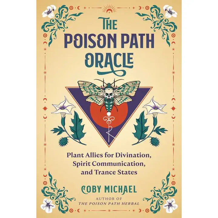 Book cover of 'The Poison Path Oracle' with decorative elements and a butterfly illustration.
