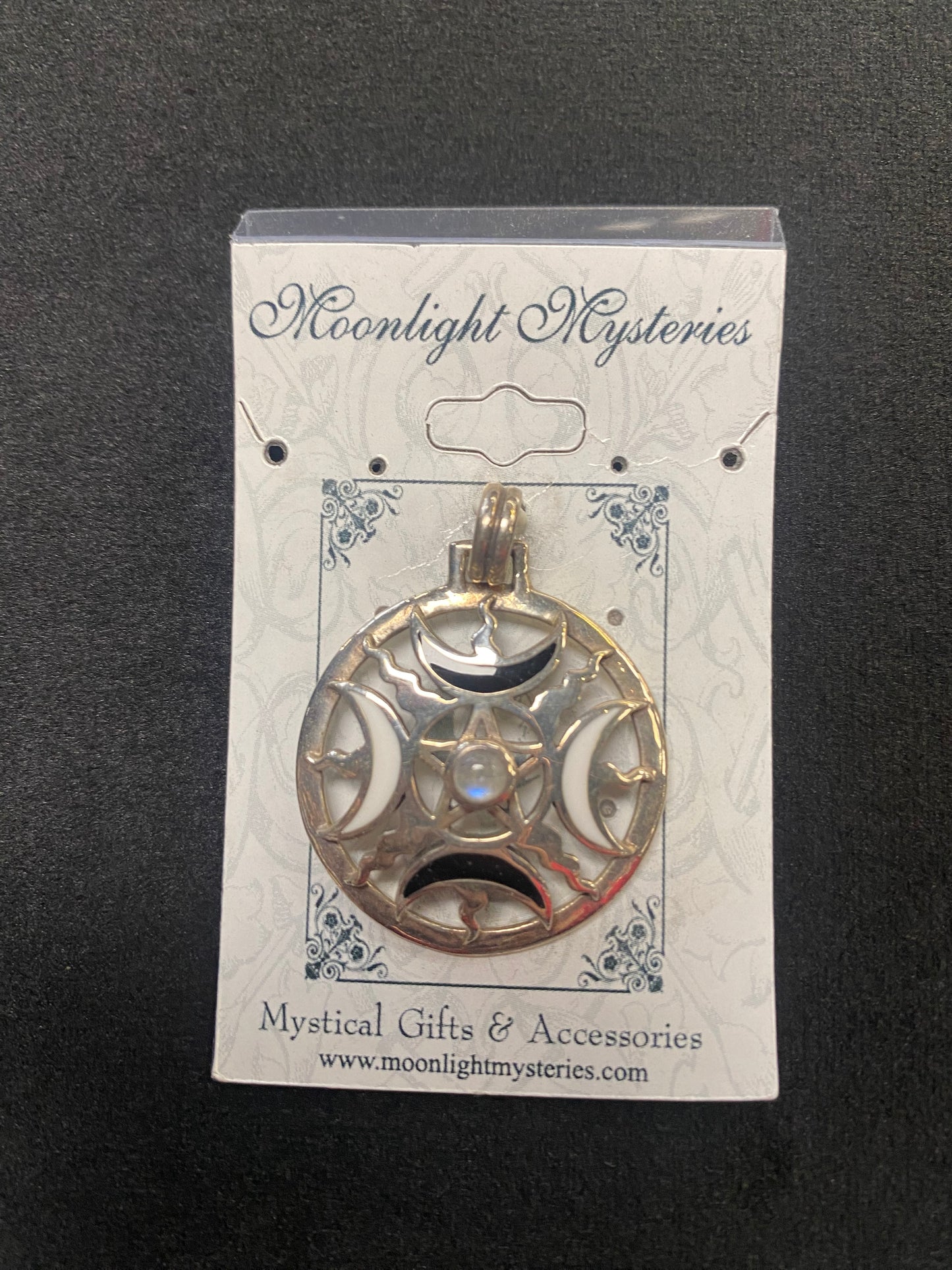 Pendant Silver Enamel Moon Phase Rainbow Moonstone